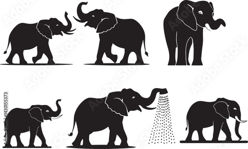 set of elephants silhouettes
