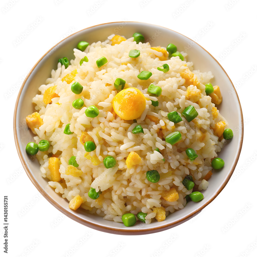 Freshly Prepared Golden Egg Fried Rice Food Isolated On White Background Freshly Prepared Golden Egg Fried Rice Food Isolated On White Background