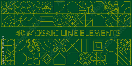 Line geometric mosaic pattern illustration. Natural green background creative simple bauhaus style vector design. 