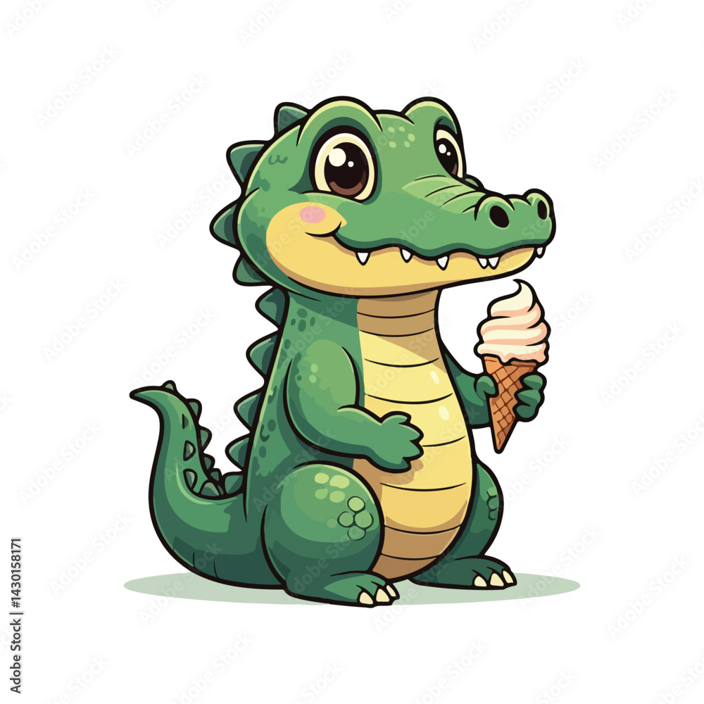Fototapeta premium Cute Crocodile Waving Hand Cartoon Vector Icon Illustration. Animal Nature Icon Concept Isolated