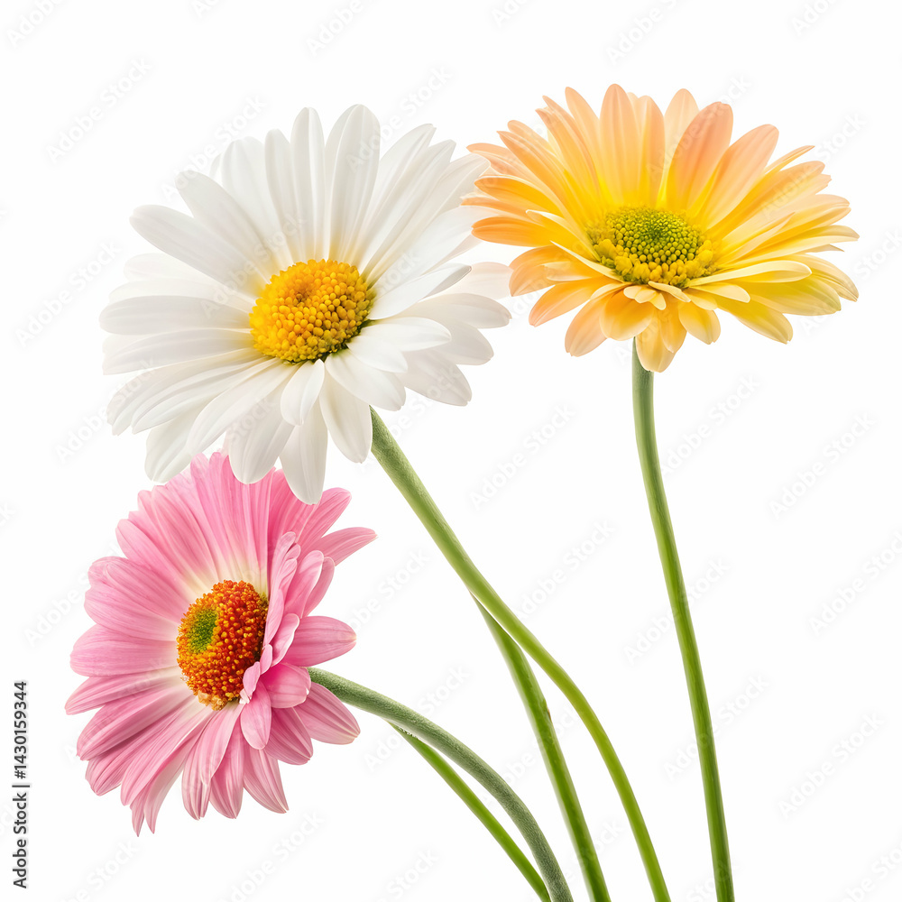 Obraz premium Bright and cheerful daisy flowers on white background perfect for spring nature