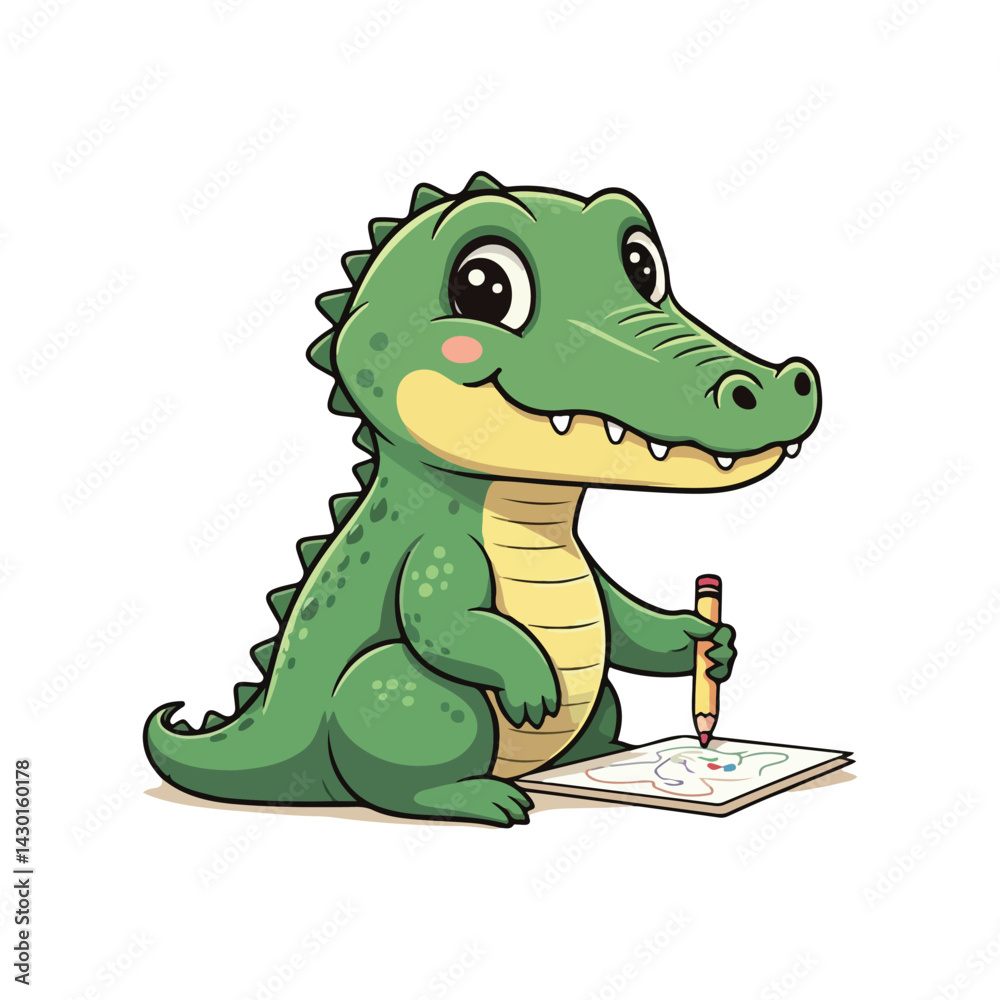 Naklejka premium Cute Crocodile Waving Hand Cartoon Vector Icon Illustration. Animal Nature Icon Concept Isolated
