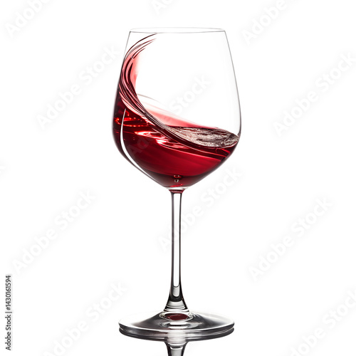 Glass of Red Wine with Rich Hue Gently Swirling on Transparent Background

