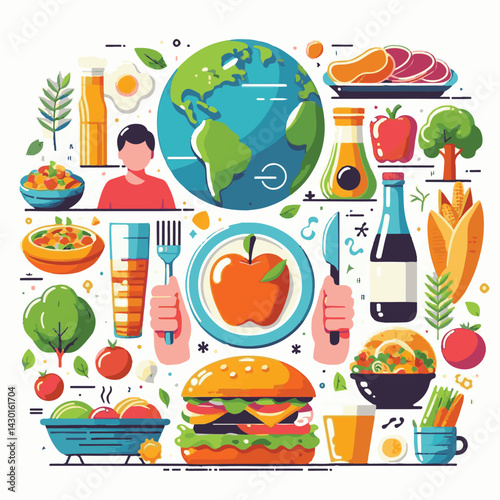 world, fresh, nutrition, healthy, health, diet, background, day, organic, vegetable, food, poster, vegetarian, illustration, earth, concept, meal, world food day, symbol, green, nature, event, banner,