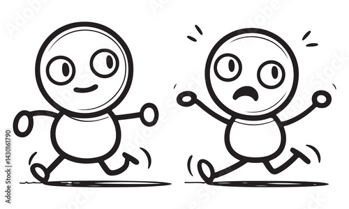 Cartoon Figures Running - Happy vs. Scared Vector Characters