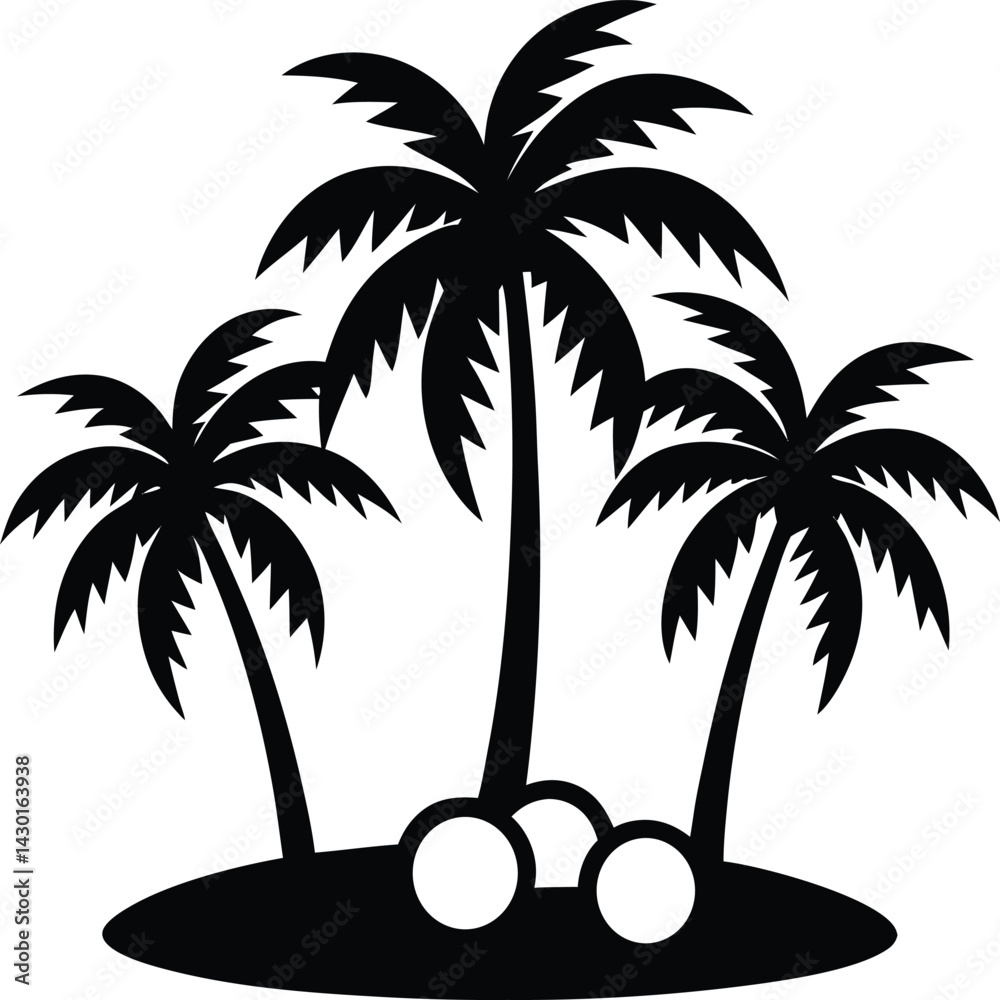 A beautiful coconat tree silhoutte illustration art design with white backraund