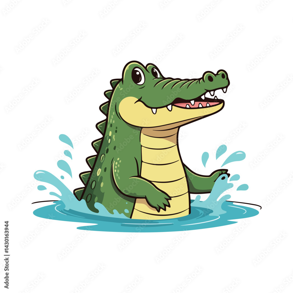 Naklejka premium Cute Crocodile Waving Hand Cartoon Vector Icon Illustration. Animal Nature Icon Concept Isolated