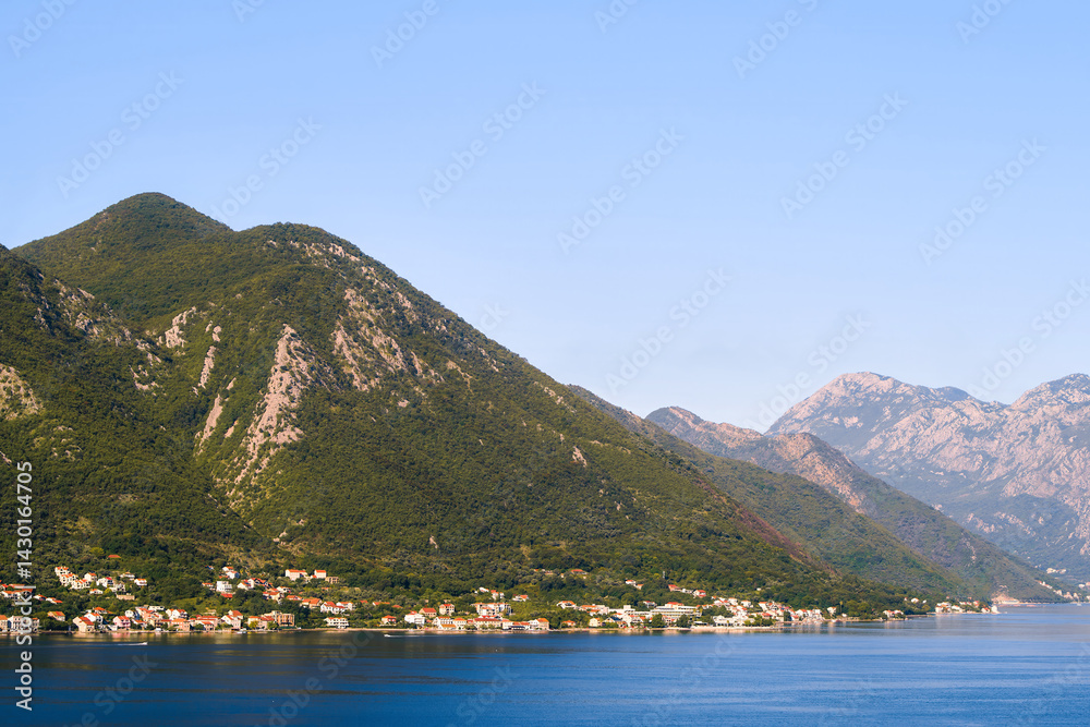 Kotor Bay and mountains with cloudy sky