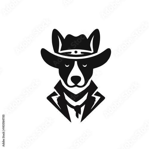 Silhouette Cowboy Dog Logo With Tuxedo Vector Style