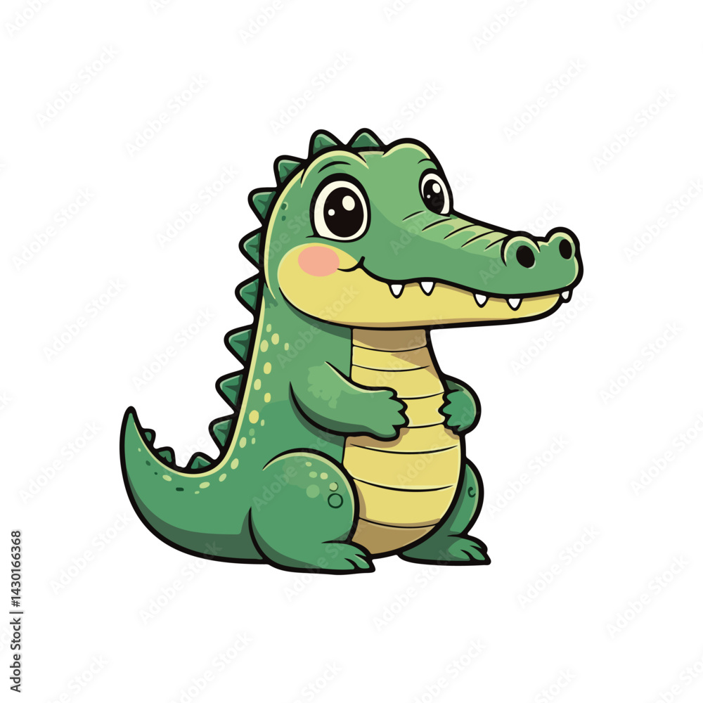Fototapeta premium Cute Crocodile Waving Hand Cartoon Vector Icon Illustration. Animal Nature Icon Concept Isolated