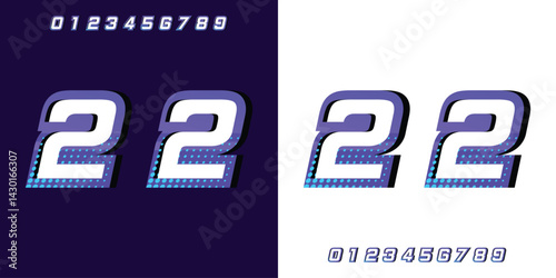 Racing logo number 22 in purple with halftone effect for racing, sports, t-shirts