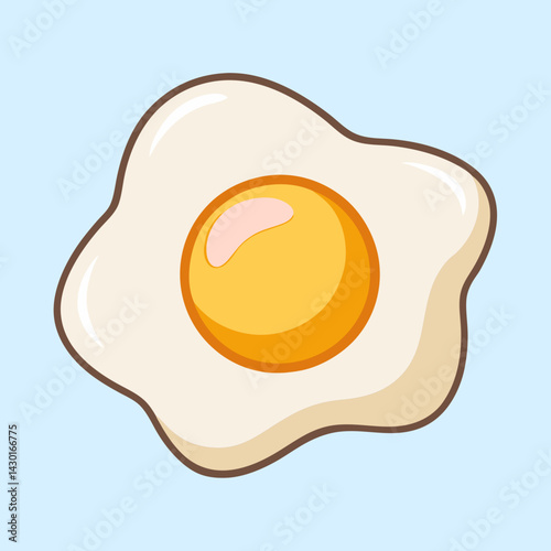 Delicious sunny side up egg on a pale blue background illustration
