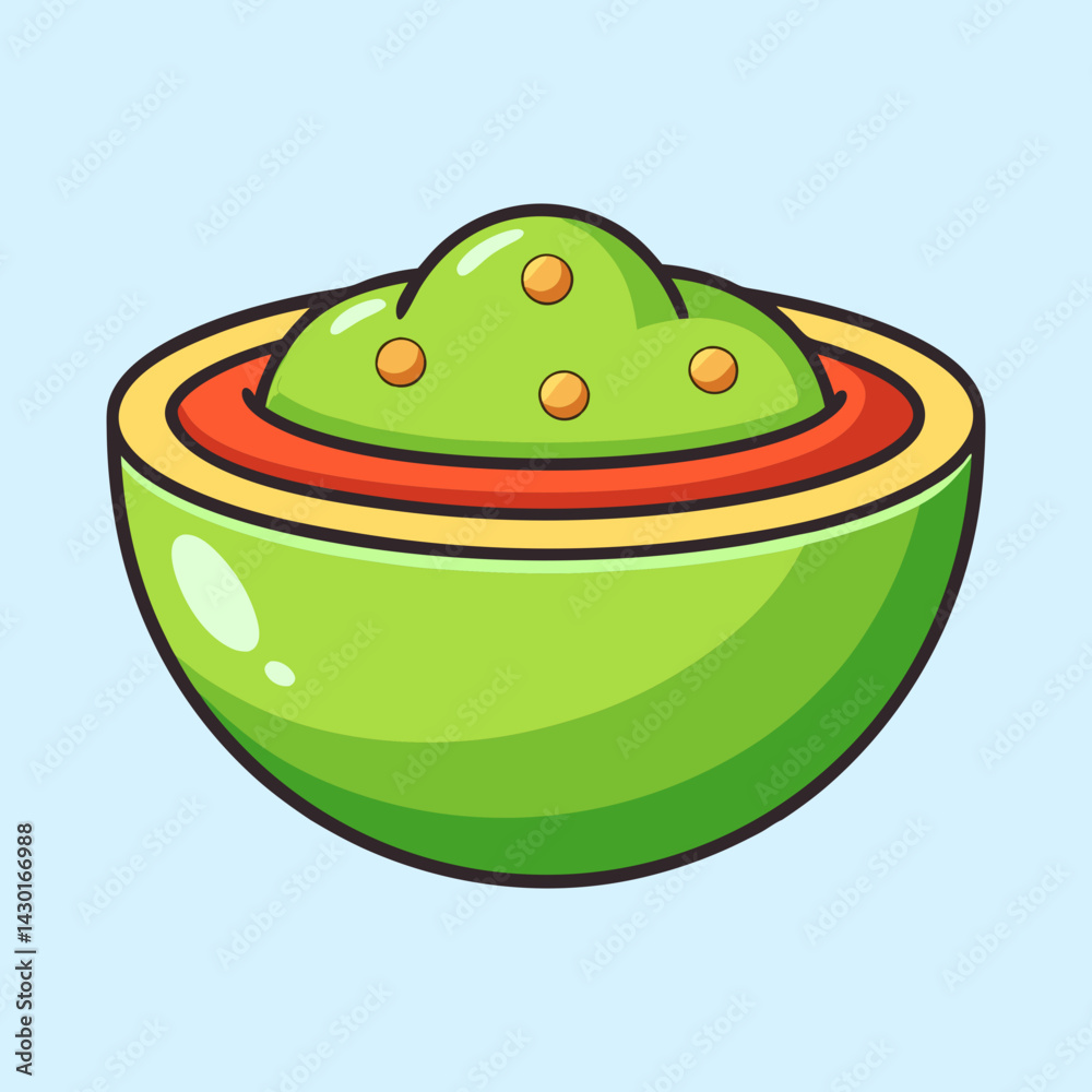 Cartoon image of a bowl of delicious guacamole, perfect for dipping Cartoon image of a bowl of delicious guacamole, perfect for dipping