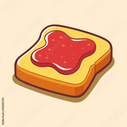 Isometric toast with bright red jam, a delicious breakfast treat illustration