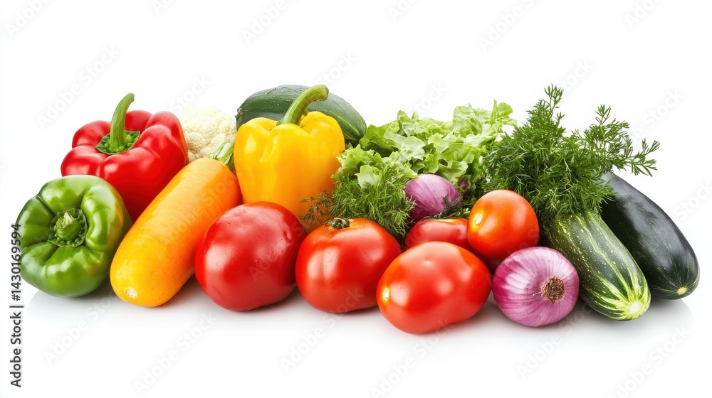 A variety of fresh vegetables including broccoli, parsley, orange bell pepper, eggplant, zucchini, yellow bell pepper, A variety of fresh vegetables including broccoli, parsley, orange bell pepper, eggplant, zucchini, yellow bell pepper,