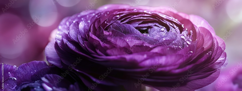 Obraz premium A close-up of a vibrant purple flower with delicate petals and a soft, dreamy background.