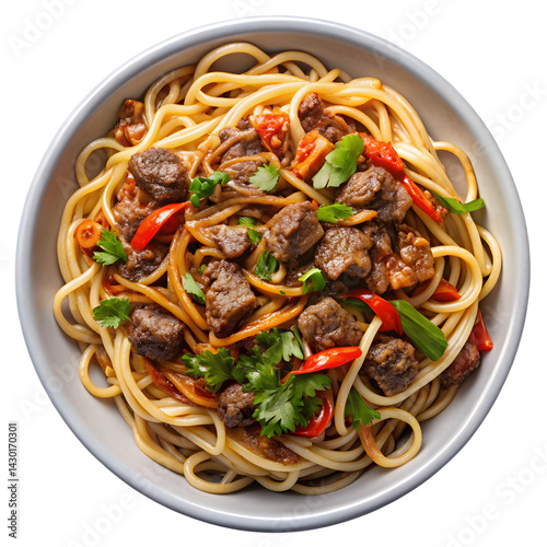 Elegant Xi An Cumin Lamb Noodles Food Isolated On White Background