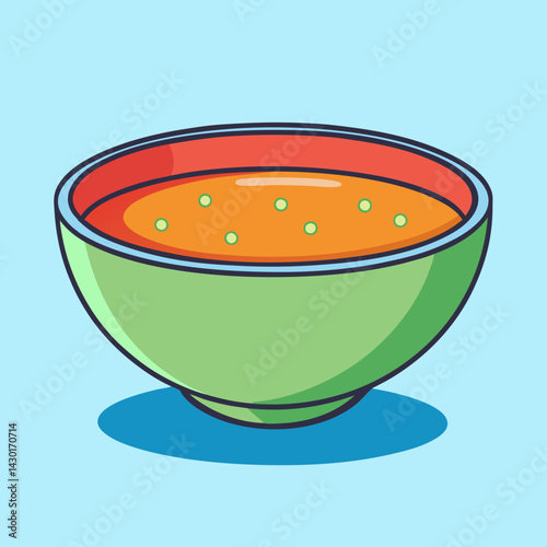 A colorful cartoon bowl of soup, illustration of a tasty meal