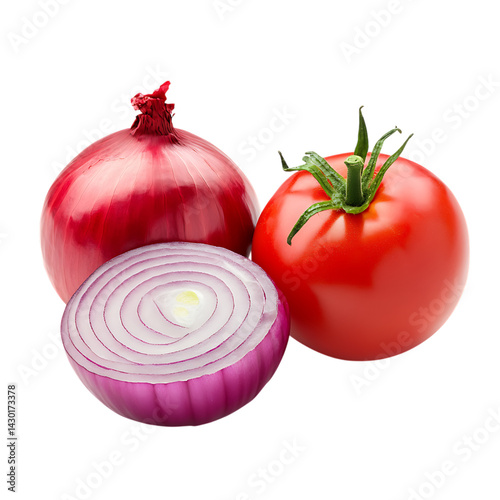 Fresh red onion and ripe tomato png