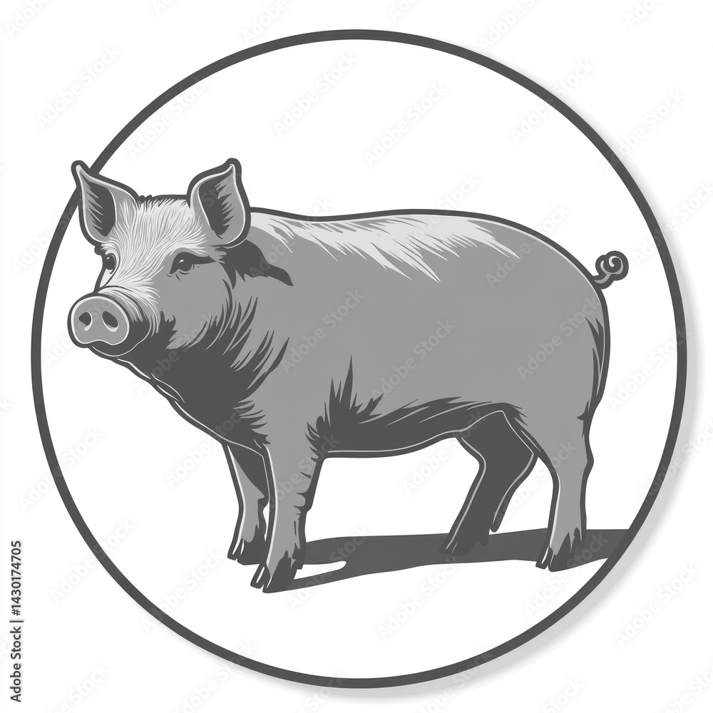 Fototapeta premium Monochrome illustration of a pig
