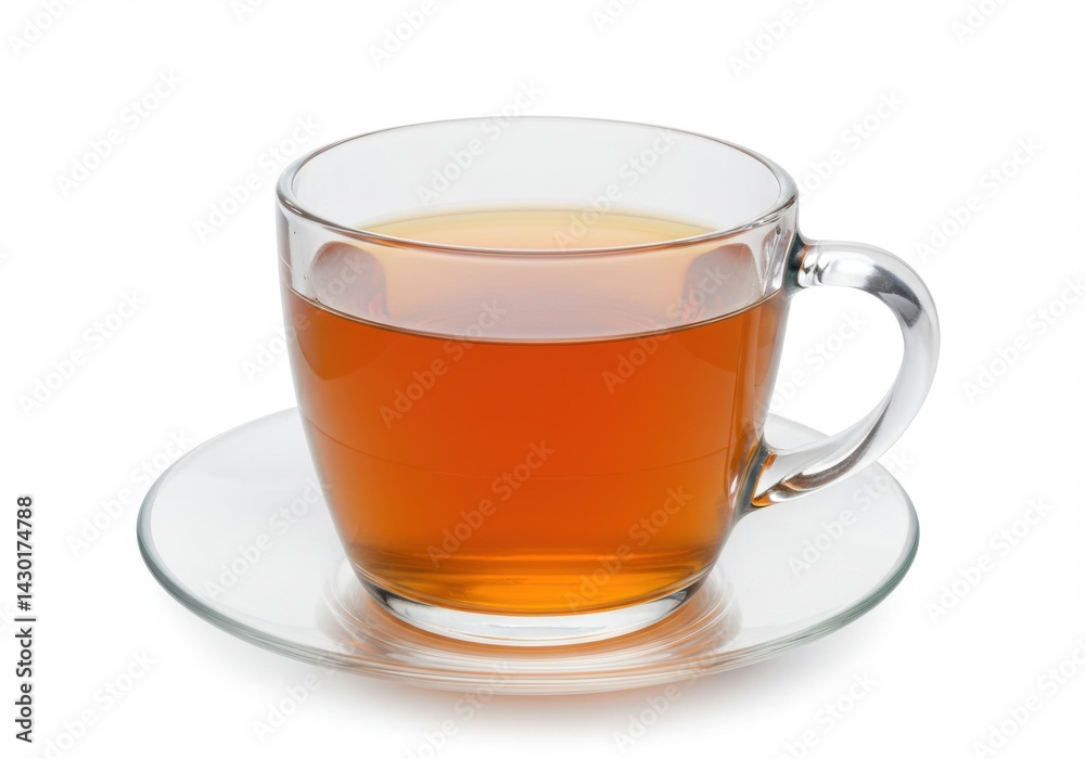 A cup of tea on a saucer against isolated on white background A cup of tea on a saucer against isolated on white background