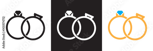 Engagement rings, wedding ring icon. Vector for websites, mobile interfaces, presentations, banner, visual branding etc. Vector illustration. isolated on white and black background. EPS 10