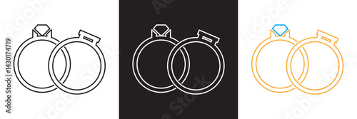Engagement rings, wedding ring icon. Vector for websites, mobile interfaces, presentations, banner, visual branding etc. Vector illustration. isolated on white and black background. EPS 10