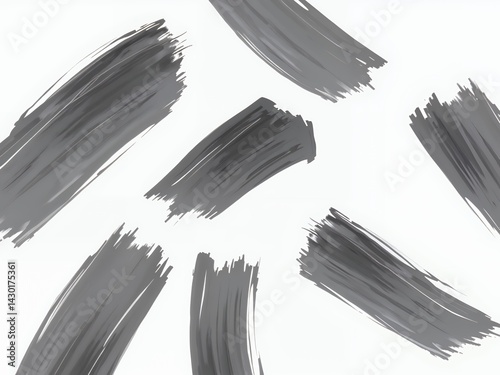 Abstract composition featuring multiple broad brushstrokes of gray paint, dynamically arranged on a