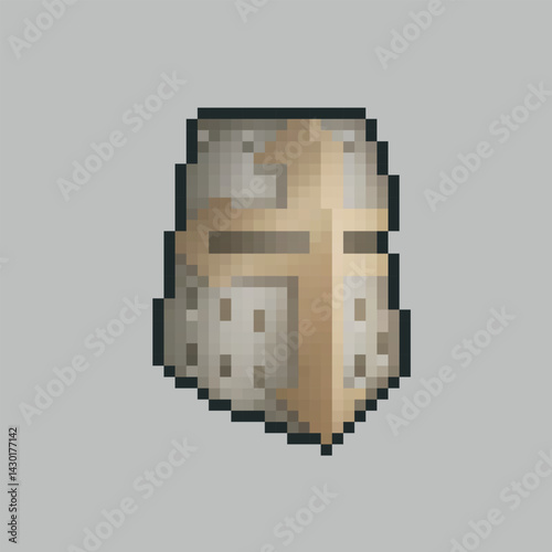 Crusader Knight helmet in pixel art style with isolated background