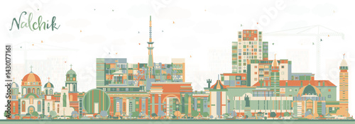 Nalchik Russia city skyline with color buildings. Nalchik cityscape with landmarks. Business travel and tourism concept with modern and historic architecture.