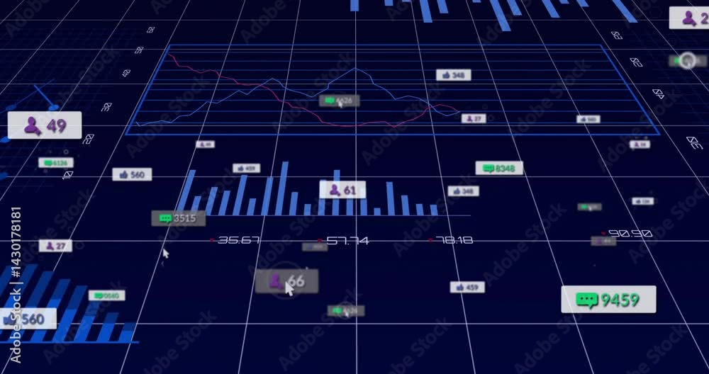 Digital dashboard being visualized in blue cyberspace, showing floating ...