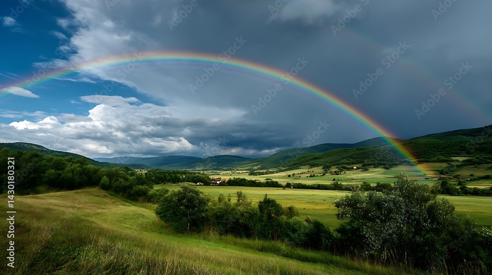 Fototapeta premium Rainbow over valley (1)