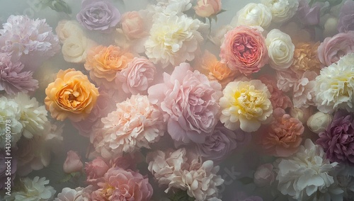 Wallpaper Mural A profusion of pastel-colored flowers, in a hazy, dreamy arrangement Torontodigital.ca