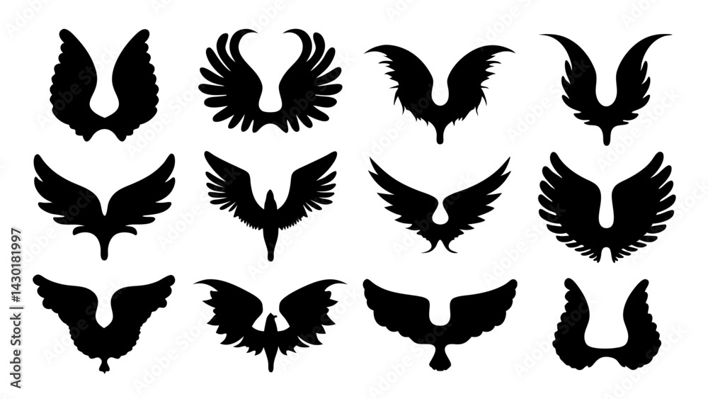 Fototapeta premium set of wing silhouette vector on white background