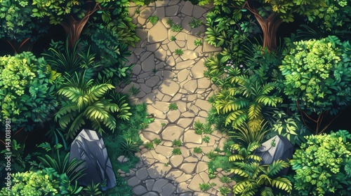 Fototapeta Naklejka Na Ścianę i Meble -  a top down 2d orthographic tile of a jungle spritesheet