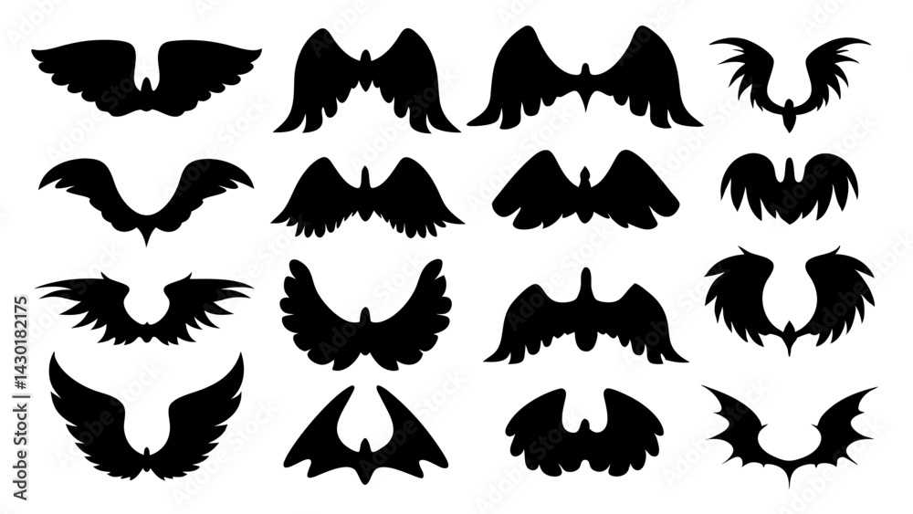 Naklejka premium set of wing silhouette vector on white background