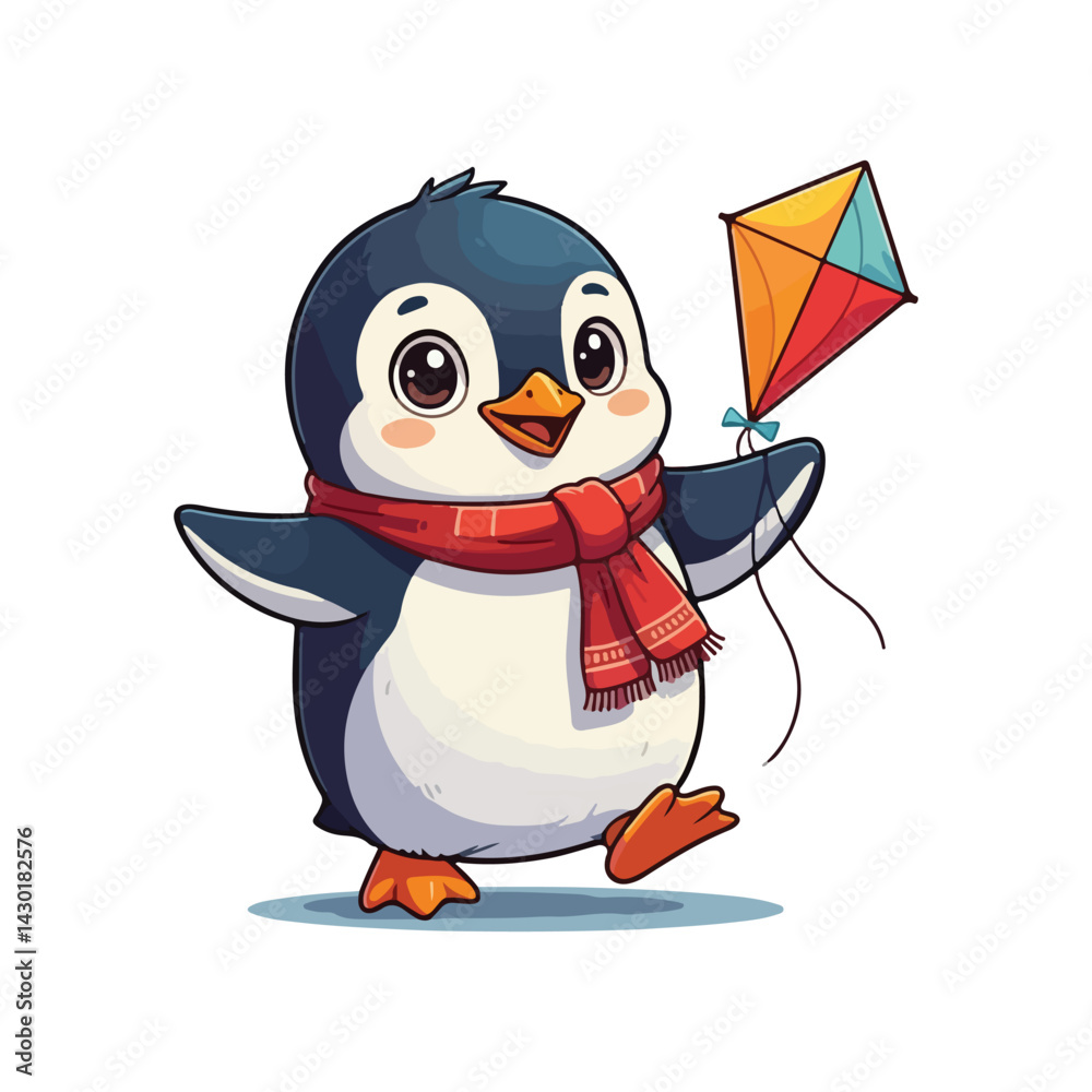 Obraz premium Cute Penguin Standing Cartoon Vector Icon Illustration Animal Nature Icon Isolated Flat Vector
