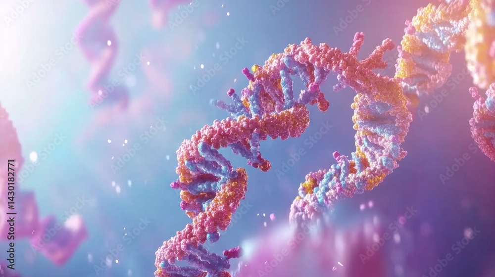 Colorful double helix dna structure in a biological environment. Colorful double helix dna structure in a biological environment.