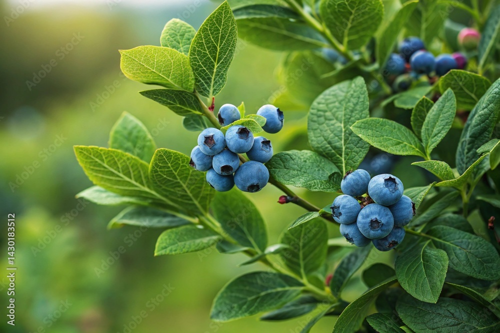Blue ripe berries on healthy green