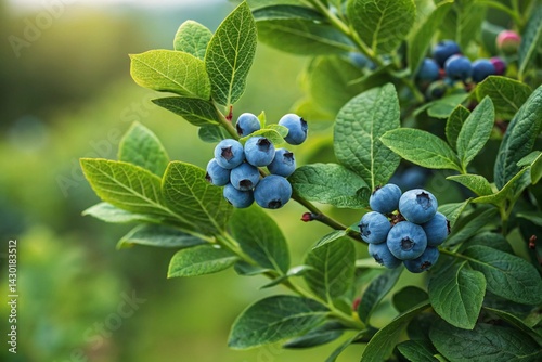 Obraz na płótnie Blue ripe berries on healthy green w salonie