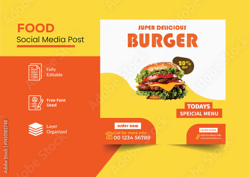Burger fast food creative social media promotion and banner post design template