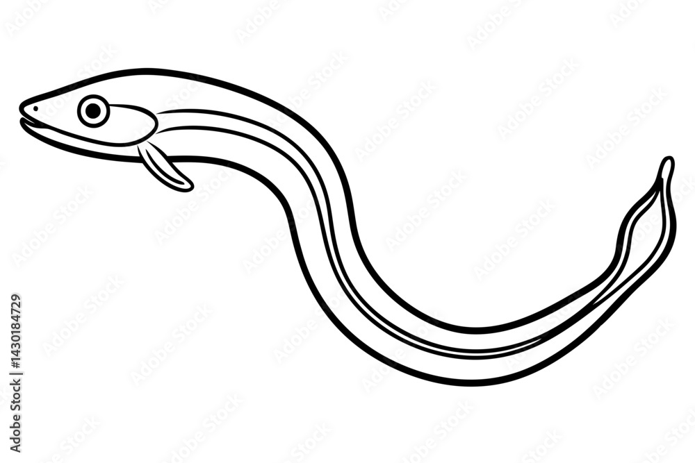 Naklejka premium Minimalist Eel Line Art