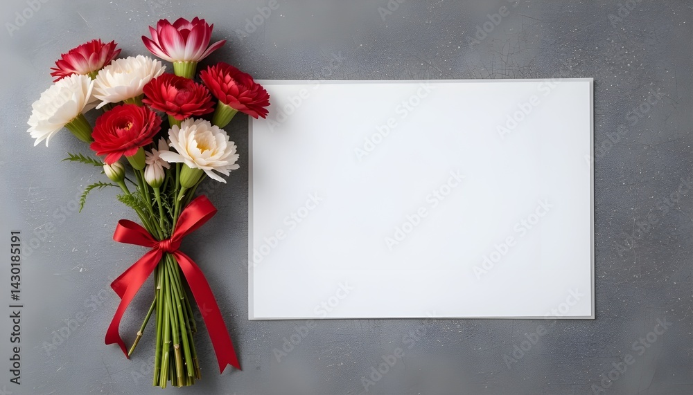 Obraz premium Carnations placed next to a blank white card