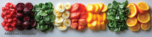  Colorful Rainbow of Fresh Fruits and Vegetables.