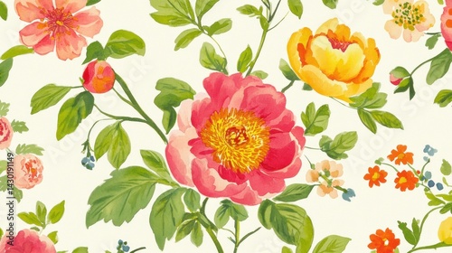 Wallpaper Mural Vibrant floral design featuring peonies and roses. Torontodigital.ca