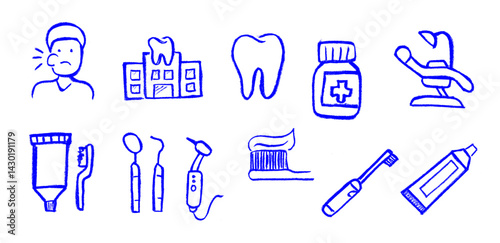 Stomatology Related Icons Crayon Chalk Drawing Vector Set