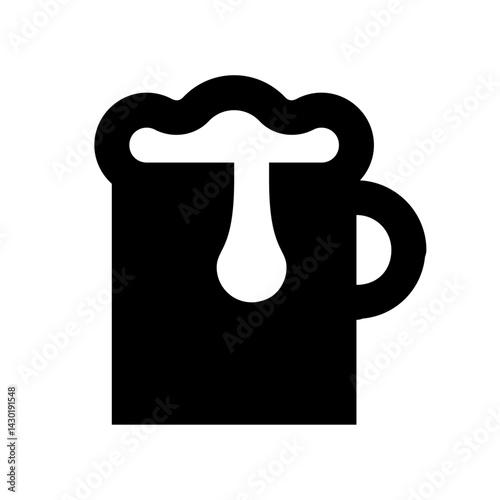 Illustration of a black beer mug with white foam dripping down the side on a white background view