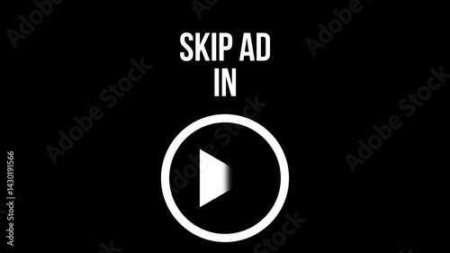 Skip Website Video Ad in 5 Seconds Countdown Counter from 5 to 0 4k Motion Graphics Video Footage with Alpha Channel