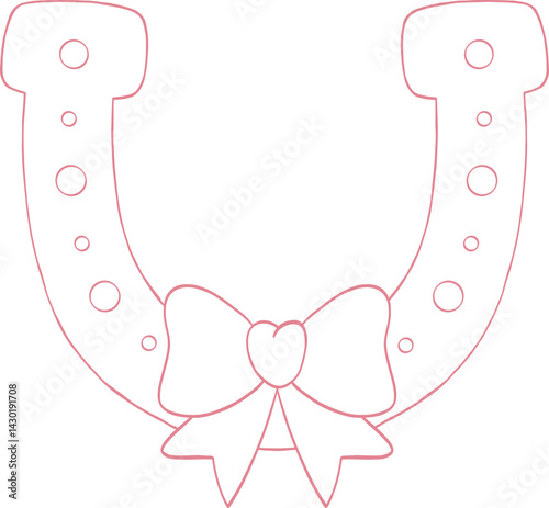 Horseshoe Girly Cowgirl Coquette Bow Valentine Outline Illustration