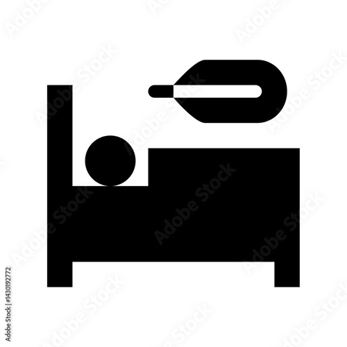 Illustration of a person lying in bed with a thermometer above, indicating illness and need for rest